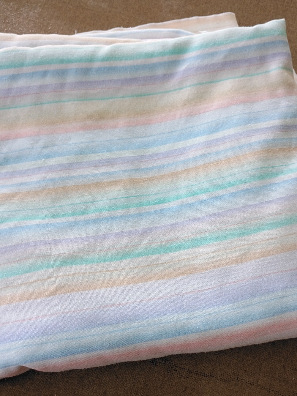 Vtg Pastel Striped Double Full Sized Flat Sheet No Iron Muslin